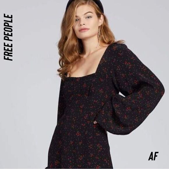FREE PEOPLE IRIS PRINTED MIDI NEW BLACK COMBO SIZE SMALL - Picture 3 of 8